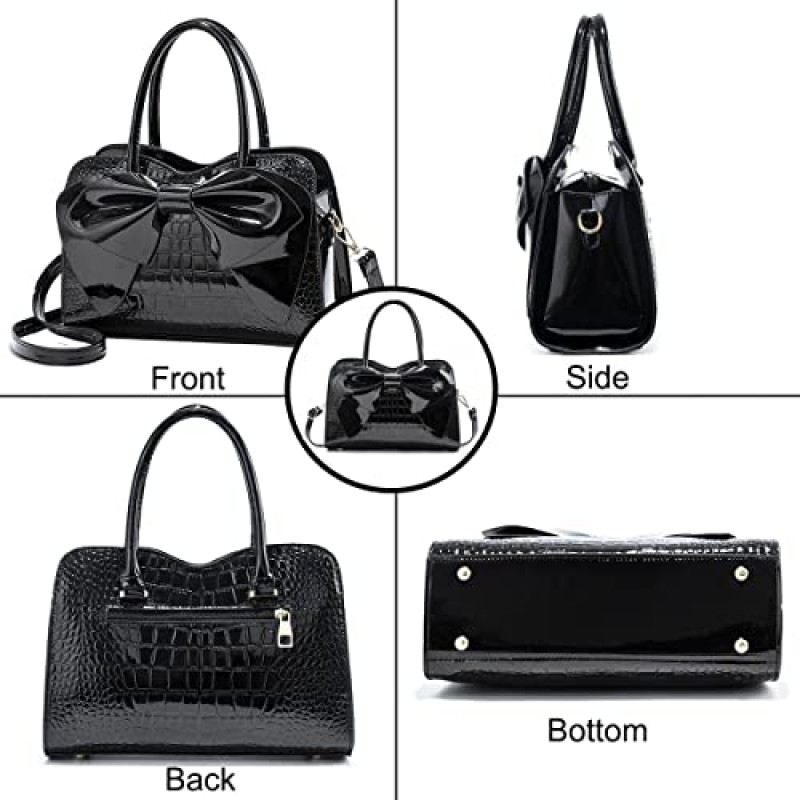 XingChen 반짝 이는 여성 핸드백 특허 가죽 Bowknot 지갑 매력 광택 탑 핸들 Satchel 토트 패션 숄더 백