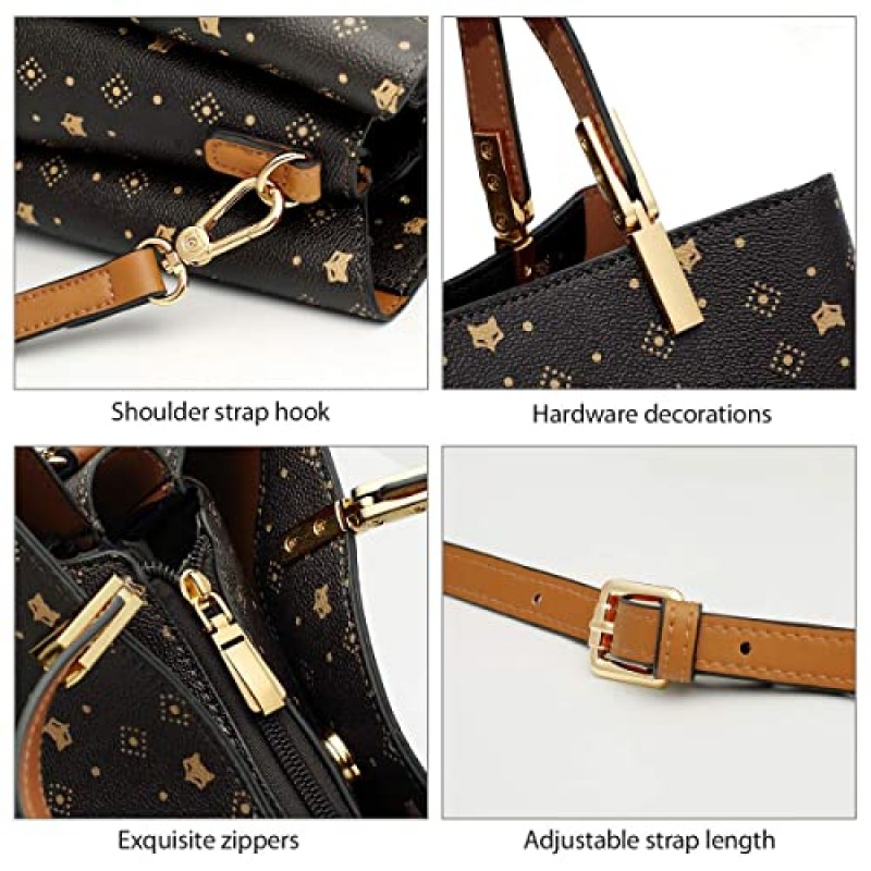 iFOXER 여성용 PVC 인조 가죽 핸드백 시그니처 탑 핸들 가방 여성용 디자이너 Satchel 모노그램 Carryall 토트 지갑