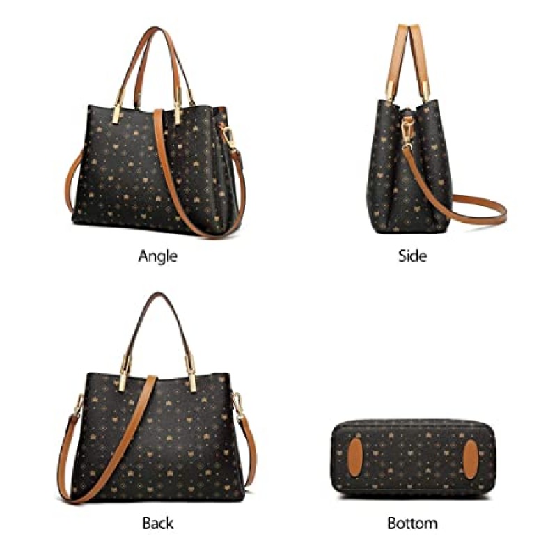 iFOXER 여성용 PVC 인조 가죽 핸드백 시그니처 탑 핸들 가방 여성용 디자이너 Satchel 모노그램 Carryall 토트 지갑