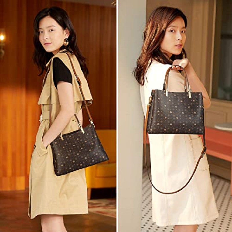 iFOXER 여성용 PVC 인조 가죽 핸드백 시그니처 탑 핸들 가방 여성용 디자이너 Satchel 모노그램 Carryall 토트 지갑