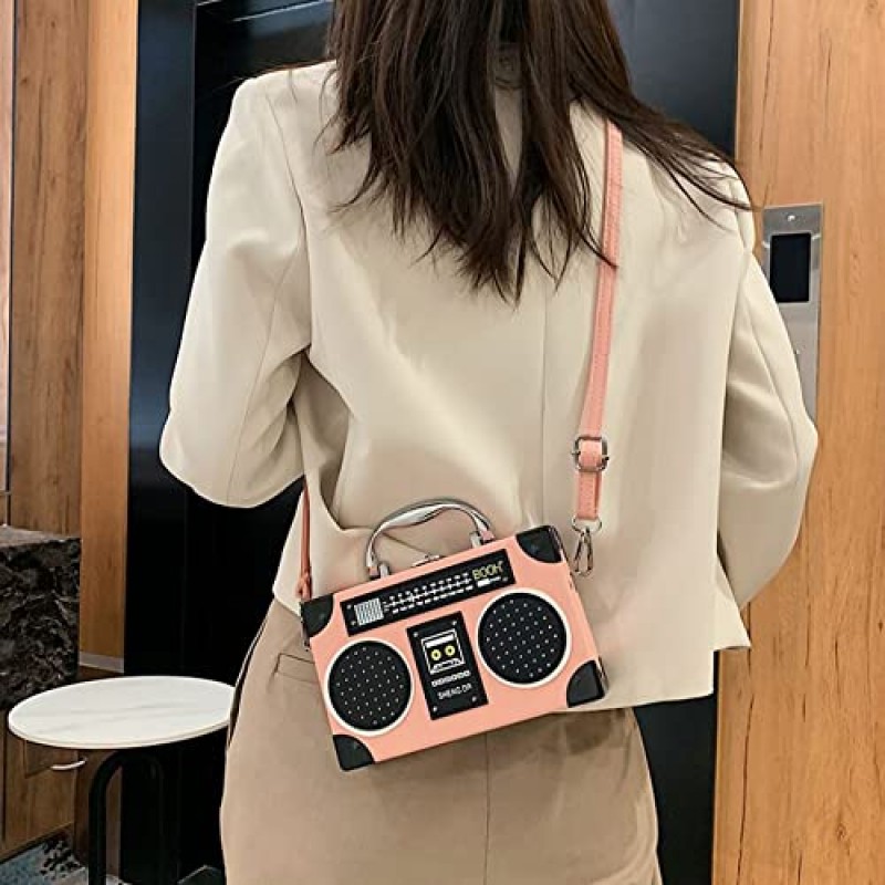 레베카 여성 레트로 라디오 모양 크로스 바디 백 PU 가죽 빈티지 이브닝 클러치 지갑