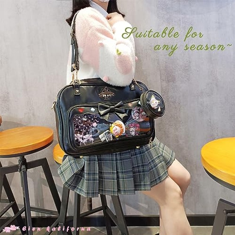 Eien Kaliforua Ita Bag 귀여운 JK 유니폼 가방 이중 창 달콤한 PU 가죽 ita Bag Kawaii 핀 가방 + 귀여운 작은 가방