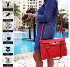 여성용 카메라 가방, 탈부착 가능한 패딩 케이스가 있는 다기능 가죽 탑 핸들 여성용 핸드백 및 지갑