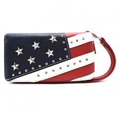 미국 국기 미국 성조기 애국 가죽 지갑 여성 라인 석 국가 핸드백 지갑 세트 빨간색 흰색과 파란색