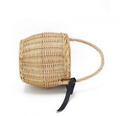 Miuco 여성용 고리버들 바구니 가방 뚜껑 핸드백이 달린 수제 밀짚 등나무 대나무 가방