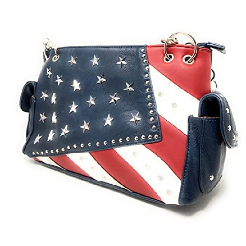 미국 국기 라인스톤 숨겨진 캐리 핸드백, 멀티 컬러 지갑