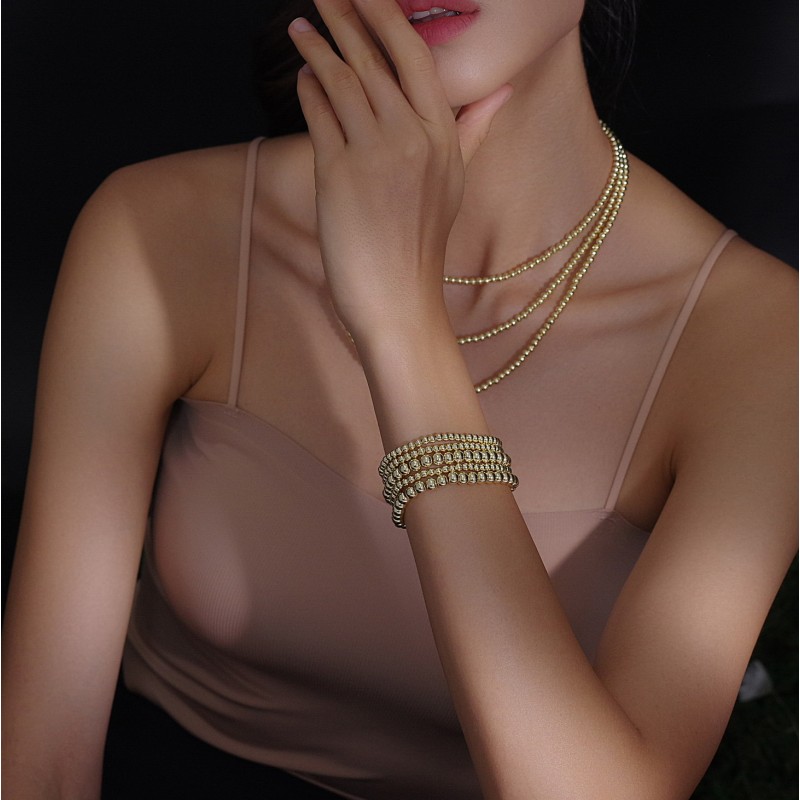 여성을위한 Badu 골드 구슬 팔찌 14K 골드 도금 구슬 볼 팔찌 Stretchable 탄성 저자 극성 보헤미안 쌓을 수있는 팔찌