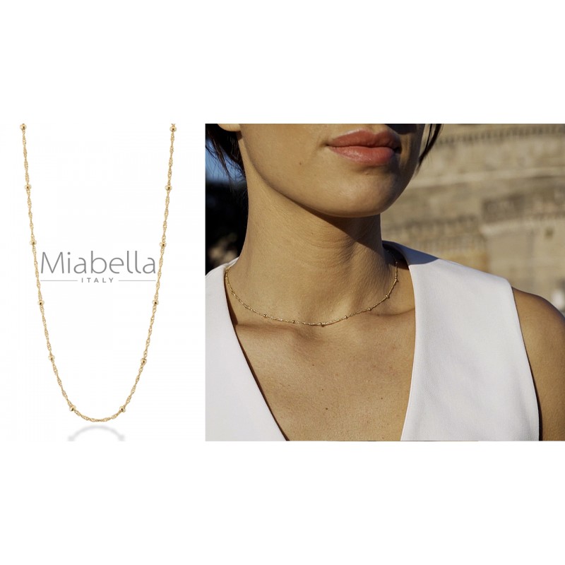 Miabella 18K 골드 오버 실버 이탈리아 싱가포르 비드 체인 스테이션 여성용 청소년용 목걸이, 이탈리아산