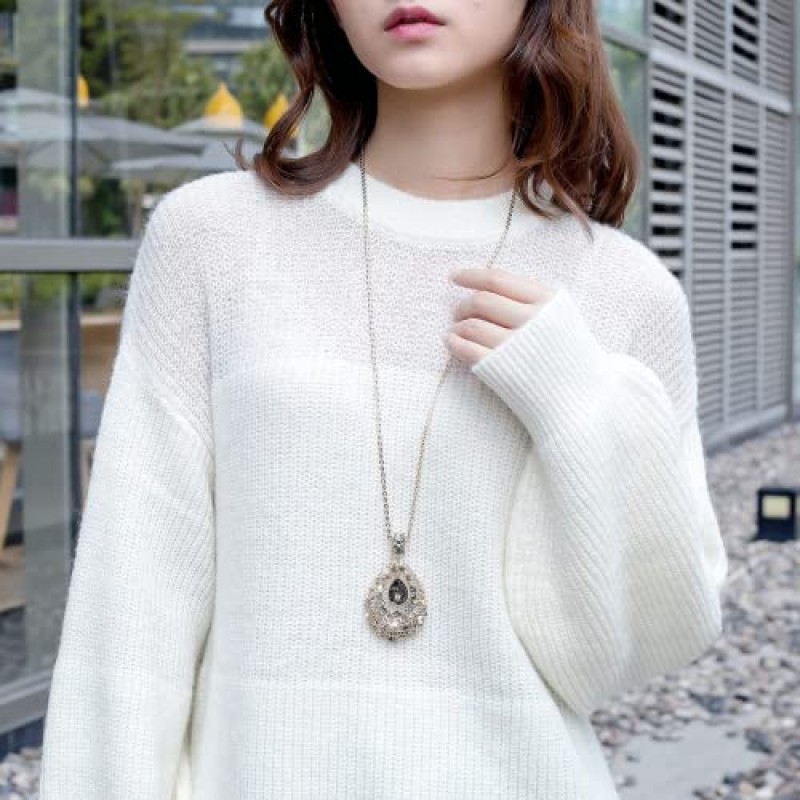Qlady 긴 펜던트 목걸이 스웨터 체인 물방울 문 목걸이 쥬얼리 액세서리 여성을위한 Dressy Collocation