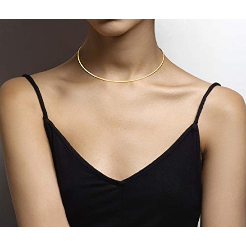 Miabella 솔리드 18K 골드 오버 스털링 실버 이탈리아 2mm 또는 2.5mm 돔 오메가 링크 체인 목걸이 여성용 16+2 조절 가능한 길이 925 Made in Italy