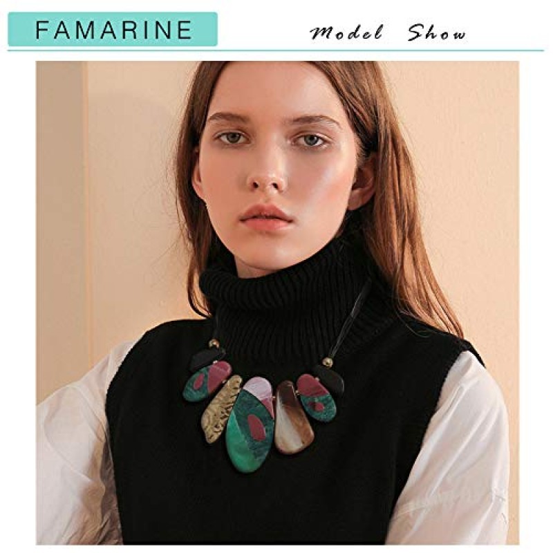 FAMARINE 빈티지 부족 Chunky 칼라 목걸이, 기하학 아크릴 펜던트 턱받이 Statment 목걸이 여성을위한 여러 가지 빛깔의 의상 보석