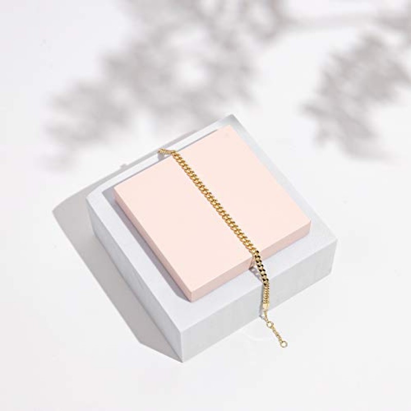PAVOI 14K 골드 도금 클립/커브/피가로 체인 조절 가능한 여성용 팔찌