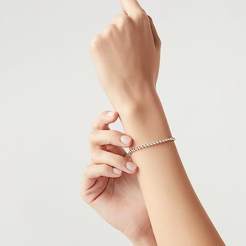 Miabella 925 스털링 실버 이탈리아 핸드메이드 3mm 비드 볼 스트랜드 체인 팔찌 Made in Italy