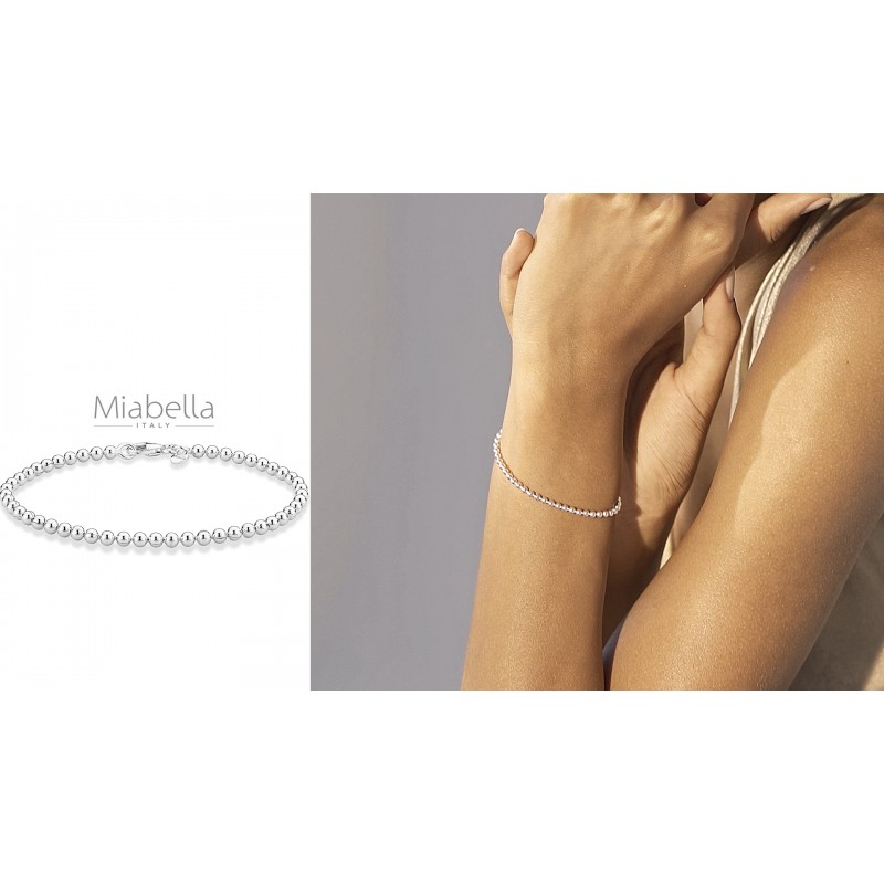 Miabella 925 스털링 실버 이탈리아 핸드메이드 3mm 비드 볼 스트랜드 체인 팔찌 Made in Italy