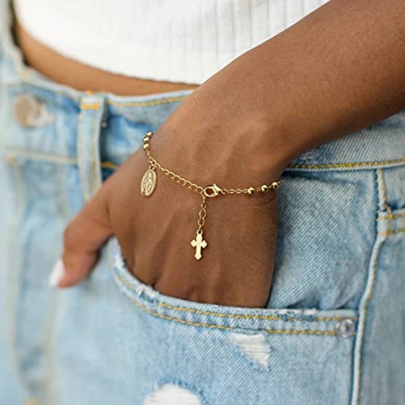 18K 골드 도금 링크 체인 팔찌 Dainty Bead Ball Chain Boho 커프 팔찌 팔찌 여성용 Teen Girls
