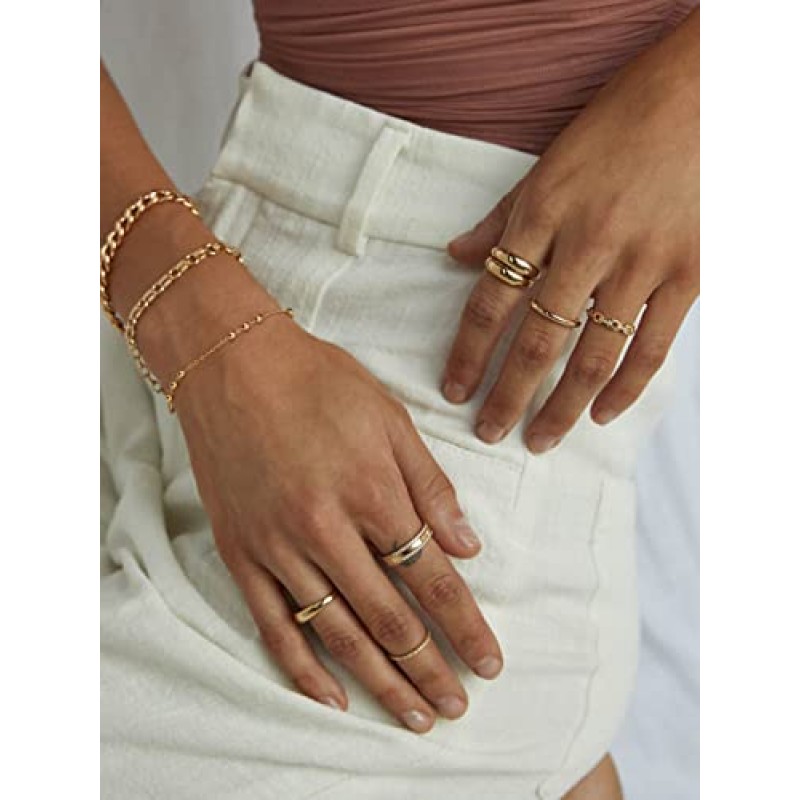 18K 골드 도금 링크 체인 팔찌 Dainty Bead Ball Chain Boho 커프 팔찌 팔찌 여성용 Teen Girls