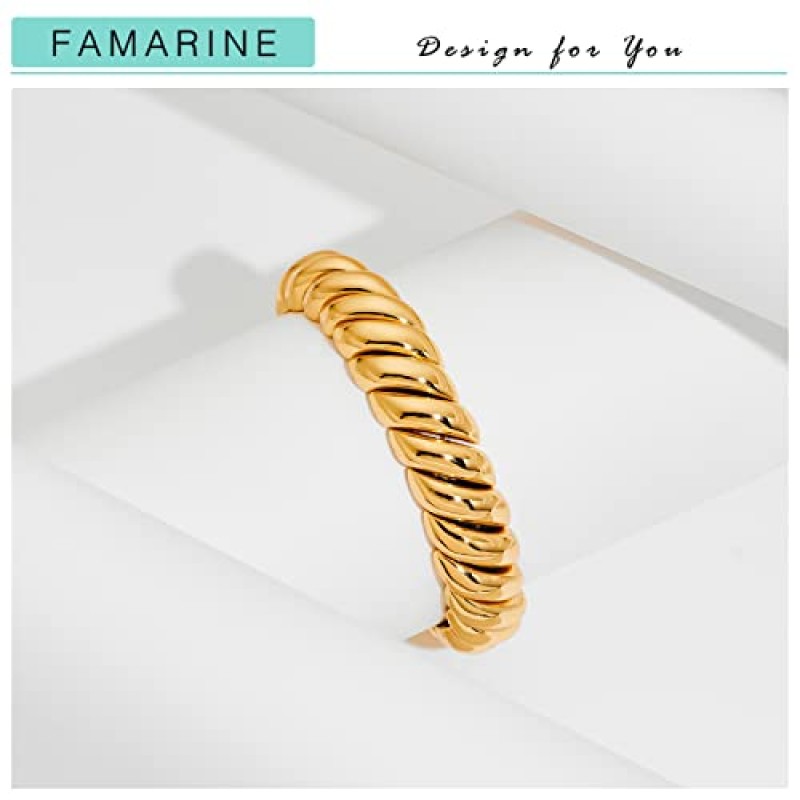 FAMARINE 트위스트 씬 또는 청키 뱅글 팔찌, 14K 골드 도금, 신축성 있는 신축성 팔찌 커플 러브 팔찌