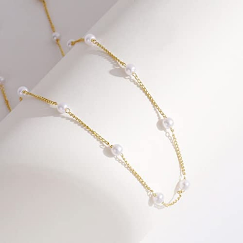 CAROVO 여성을위한 우아한 진주 펜던트 목걸이 14k 골드 도금 Barque 진주 체인 목걸이 선물을위한 섬세한 수제 교양 진주 목걸이 매일 보석