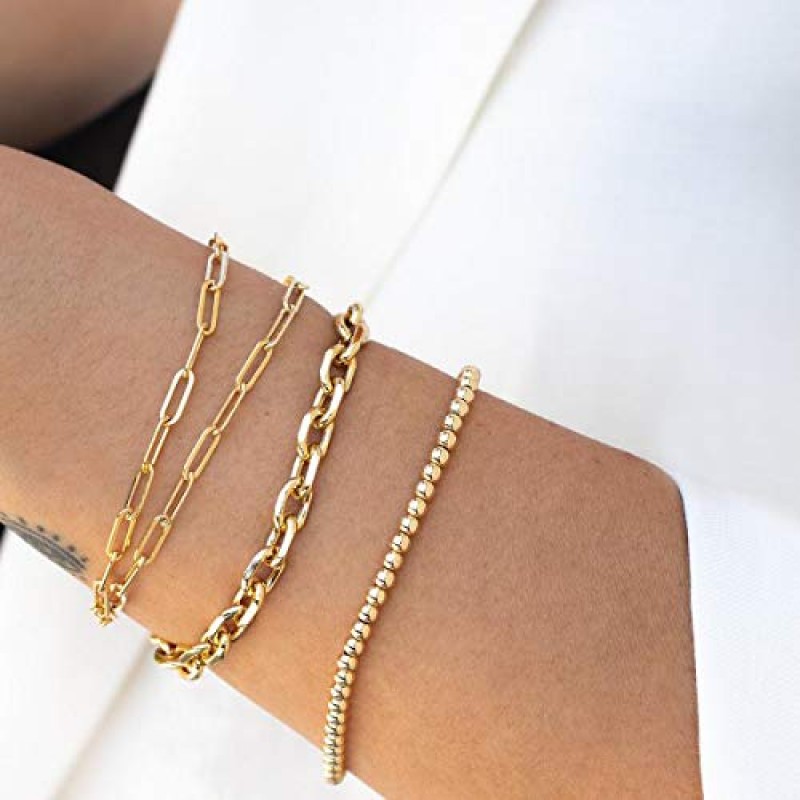 MEVECCO 여성용 팔찌 14K 골드 도금 Dainty Chain Simple Jewelry 귀여운 소녀용