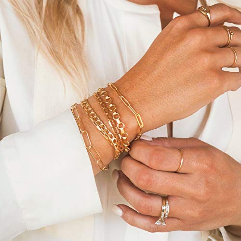 MEVECCO 여성용 팔찌 14K 골드 도금 Dainty Chain Simple Jewelry 귀여운 소녀용