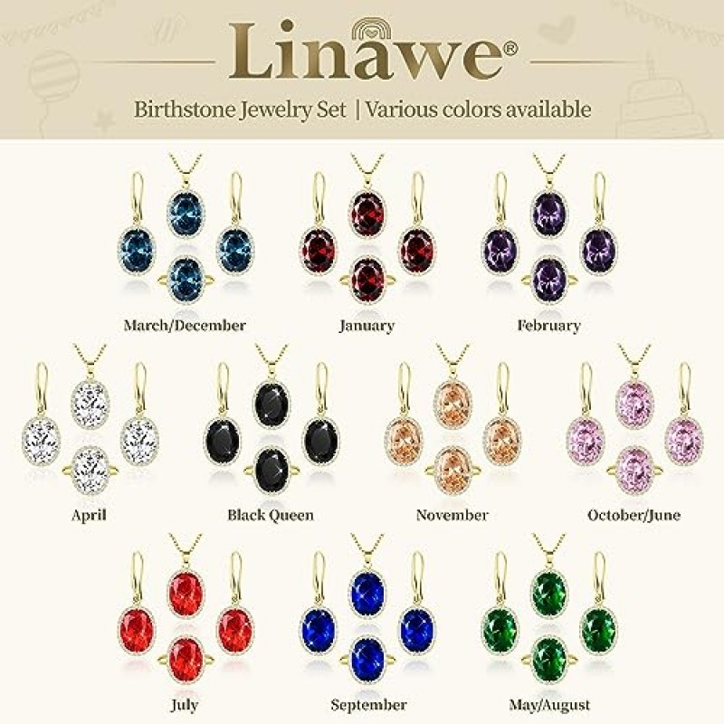 여성용 Linawe 크리스탈 주얼리 세트, 큐빅 지르코니아 반지, 다이아몬드 목걸이, 라인스톤 댕글 귀걸이, 신부 들러리용 웨딩 주얼리, 14K 골드/실버/로즈 골드