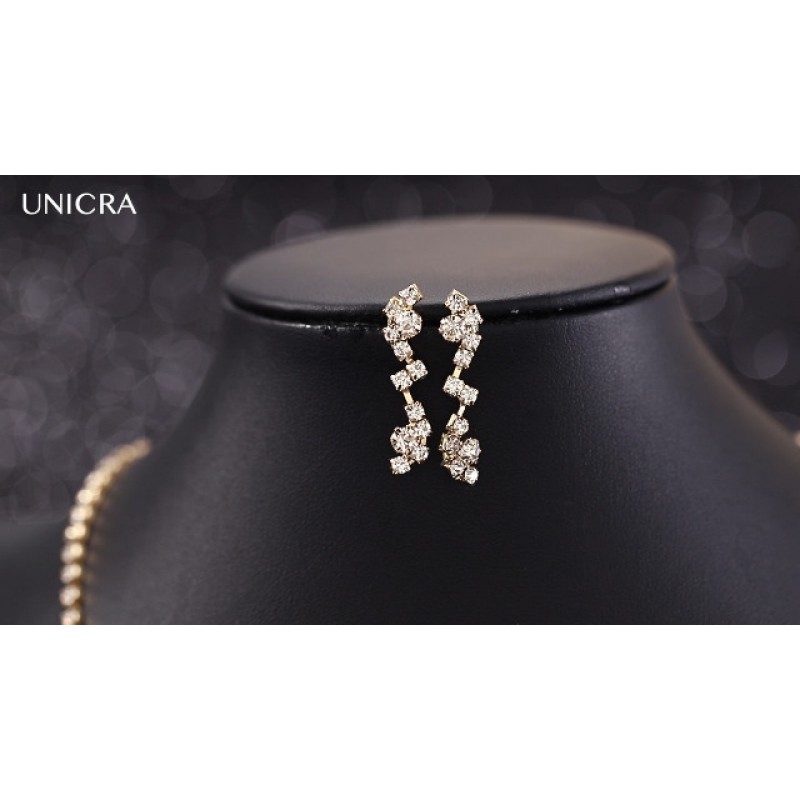 Unicra 신부 크리스탈 목걸이 귀걸이 세트 신부 웨딩 쥬얼리 세트 여성과 소녀를 위한 라인스톤 초커 목걸이 댄스 파티 의상 쥬얼리 세트(3개 세트 - 귀걸이 2개 및 목걸이 1개)