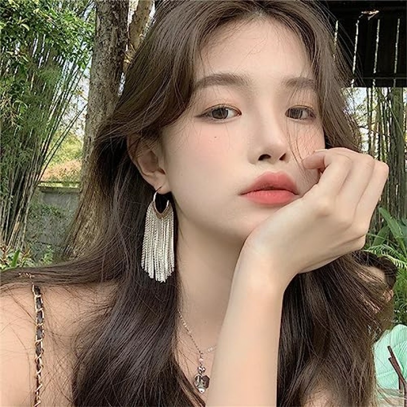 WASAIE Boho 선형 술 드롭 여성을위한 매달려 귀걸이, 긴 공식 국가 보헤미안 프린지 체인 샹들리에 댄스 파티 성명 소녀를위한 유행 귀걸이