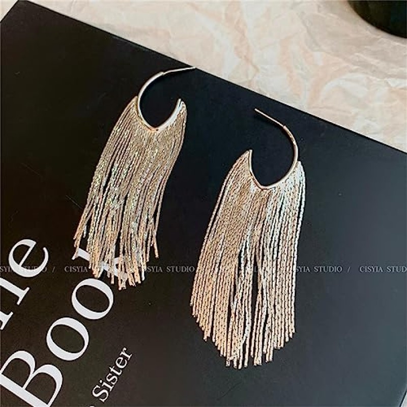 WASAIE Boho 선형 술 드롭 여성을위한 매달려 귀걸이, 긴 공식 국가 보헤미안 프린지 체인 샹들리에 댄스 파티 성명 소녀를위한 유행 귀걸이