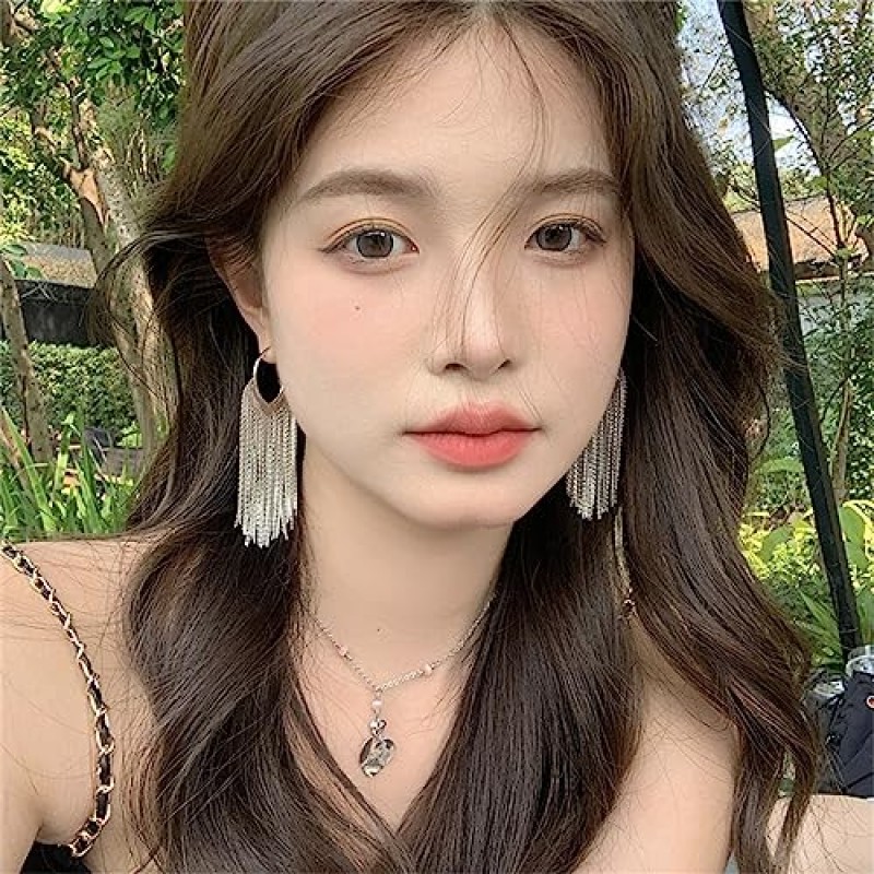 WASAIE Boho 선형 술 드롭 여성을위한 매달려 귀걸이, 긴 공식 국가 보헤미안 프린지 체인 샹들리에 댄스 파티 성명 소녀를위한 유행 귀걸이