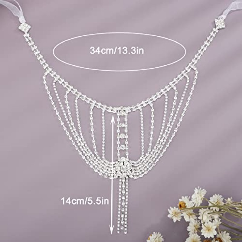 Xerling 라인 석 섹시한 어깨 브래지어 바디 체인 프린지 술 바디 쥬얼리 웨딩 팔 체인 여름 해변 비키니 숄더 하네스 여성용 신부 (유형 C)