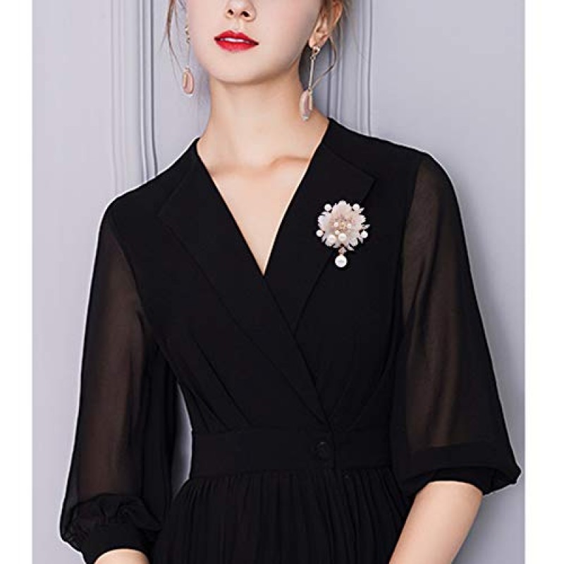 SHAN LI HUA 패션 액세서리 쉘 진주 꽃 브로치 여성 안전 핀 화이트 핑크