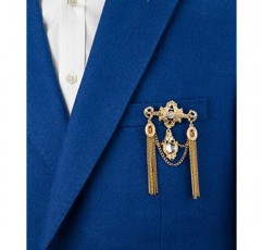 Knighthood Royal Gold 새겨진 Shimmery Stone 및 체인 자세히 브로치 옷깃 핀, 여성용 정장 코트 남성용 액세서리