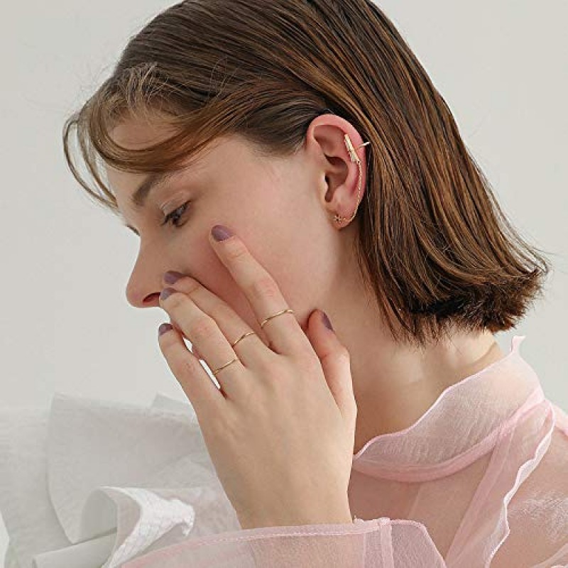 NOKMIT 1mm 14K 골드 채워진 반지 여성용 얇은 금 반지 Dainty Cute Thumb 핑키 링 Non Tarnish Comfort Fit 사이즈 4 ~ 11 1PC/2PCS/3PCS