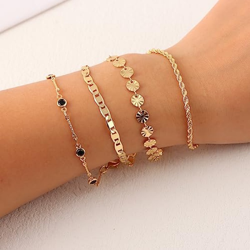 CASDAN 16Pcs 골드 팔찌 여성을위한 세트 14K 골드 도금 조절 가능 쌓을 수있는 쿠바 링크 클립 체인 팔찌 우아한 골드 레이어드 팔찌 패션 쥬얼리