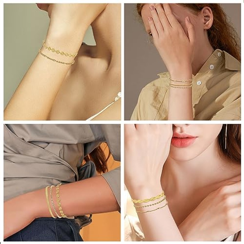 CASDAN 16Pcs 골드 팔찌 여성을위한 세트 14K 골드 도금 조절 가능 쌓을 수있는 쿠바 링크 클립 체인 팔찌 우아한 골드 레이어드 팔찌 패션 쥬얼리
