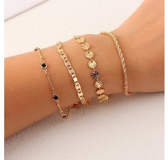 CASDAN 16Pcs 골드 팔찌 여성을위한 세트 14K 골드 도금 조절 가능 쌓을 수있는 쿠바 링크 클립 체인 팔찌 우아한 골드 레이어드 팔찌 패션 쥬얼리