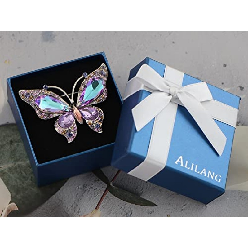 Alilang 로즈 핑크 체코 크리스탈 라인스톤 나비 핀 브로치 손으로 그린 ​​에나멜