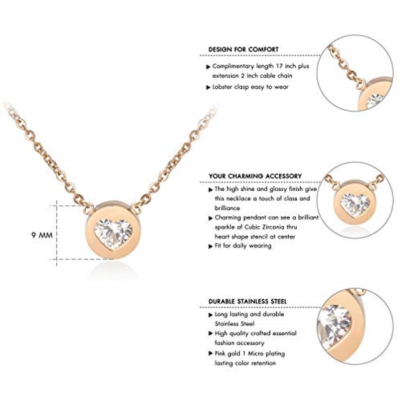 555Jewelry 여성용 스테인레스 스틸 하트 CZ 새겨진 라운드 디스크 펜던트 목걸이