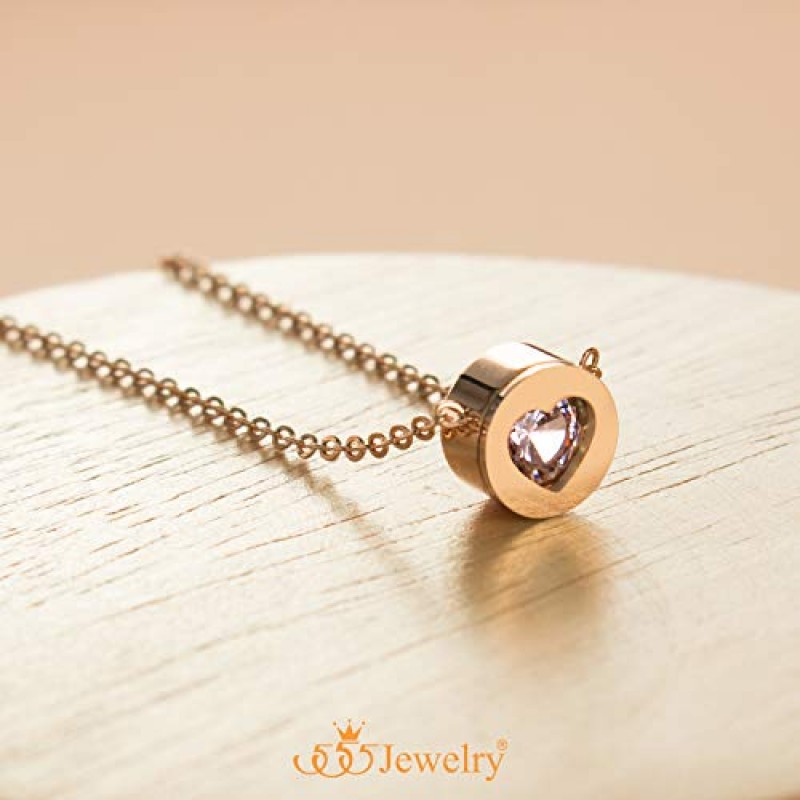 555Jewelry 여성용 스테인레스 스틸 하트 CZ 새겨진 라운드 디스크 펜던트 목걸이