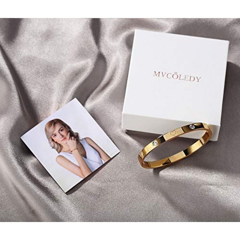 크리스마스 선물 MVCOLEDY 쥬얼리 골드/화이트 골드 도금 팔찌 팔찌 하트 스톤 스테인레스 스틸 크리스탈 팔찌 팔찌 여성용 쥬얼리 크기 6.7 인치