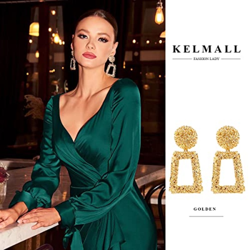 KELMALL 초대형 기하학적 고리 귀걸이, 18K 골드 오버사이즈 물결 모양의 돌출형 진술 귀걸이 여성용 저자극성