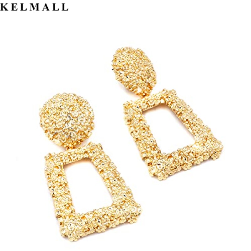 KELMALL 초대형 기하학적 고리 귀걸이, 18K 골드 오버사이즈 물결 모양의 돌출형 진술 귀걸이 여성용 저자극성