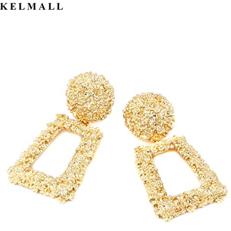 KELMALL 초대형 기하학적 고리 귀걸이, 18K 골드 오버사이즈 물결 모양의 돌출형 진술 귀걸이 여성용 저자극성