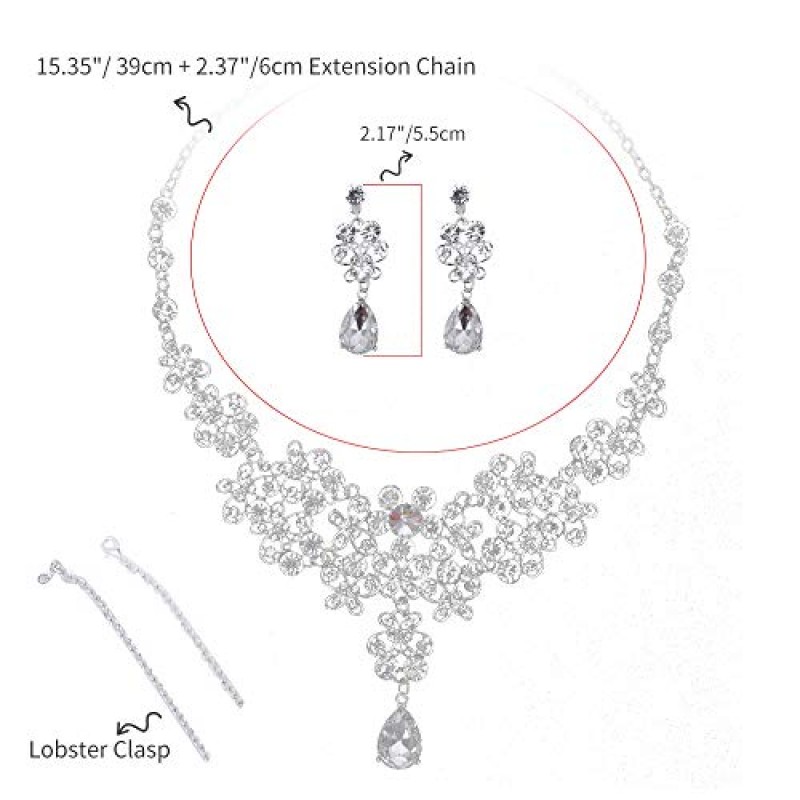 Jalisiol 신부 웨딩 쥬얼리 세트, 럭셔리 크리스탈 라인 석 헤어 액세서리 Tiaras 크라운 귀걸이 목걸이 세트 신부 웨딩 파티 파티 웨딩 드레스