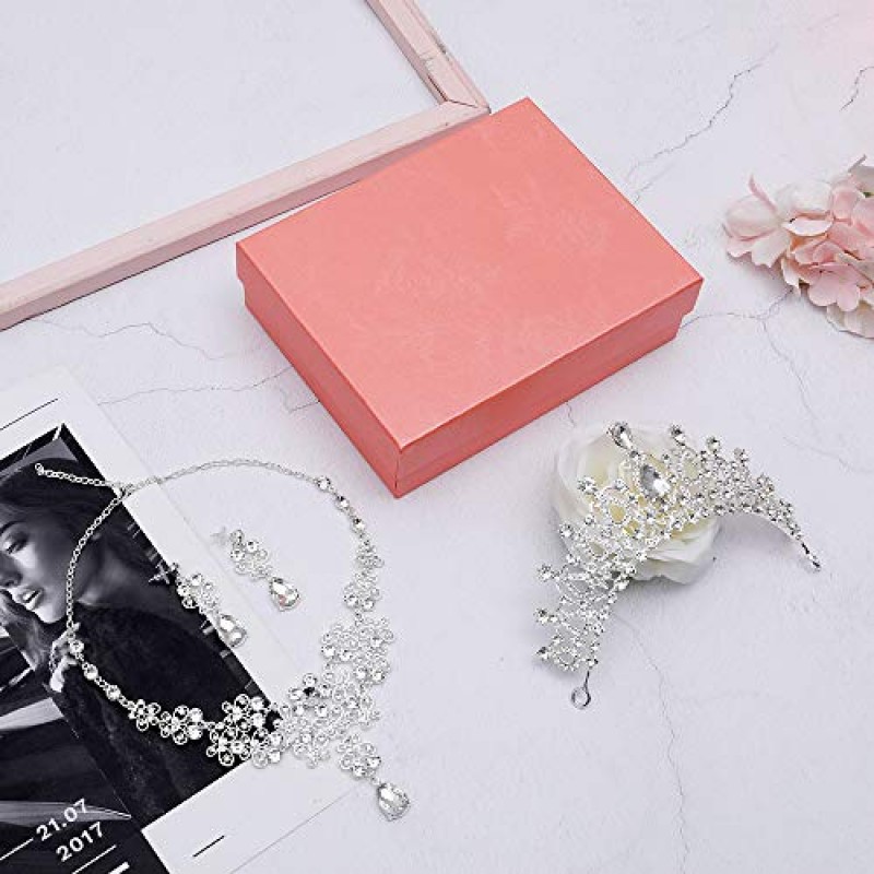 Jalisiol 신부 웨딩 쥬얼리 세트, 럭셔리 크리스탈 라인 석 헤어 액세서리 Tiaras 크라운 귀걸이 목걸이 세트 신부 웨딩 파티 파티 웨딩 드레스