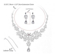 Jalisiol 신부 웨딩 쥬얼리 세트, 럭셔리 크리스탈 라인 석 헤어 액세서리 Tiaras 크라운 귀걸이 목걸이 세트 신부 웨딩 파티 파티 웨딩 드레스