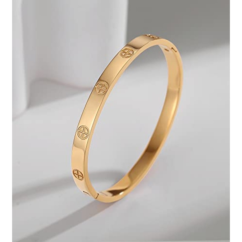 RIMRIVA 여성을위한 골드 팔찌 14K 골드 도금 우정 팔찌 팔찌 큐빅 지르코니아 스톤 스테인레스 스틸 팔찌 쥬얼리 사랑 발렌타인 여성을위한 크리스마스 선물 십대 소녀