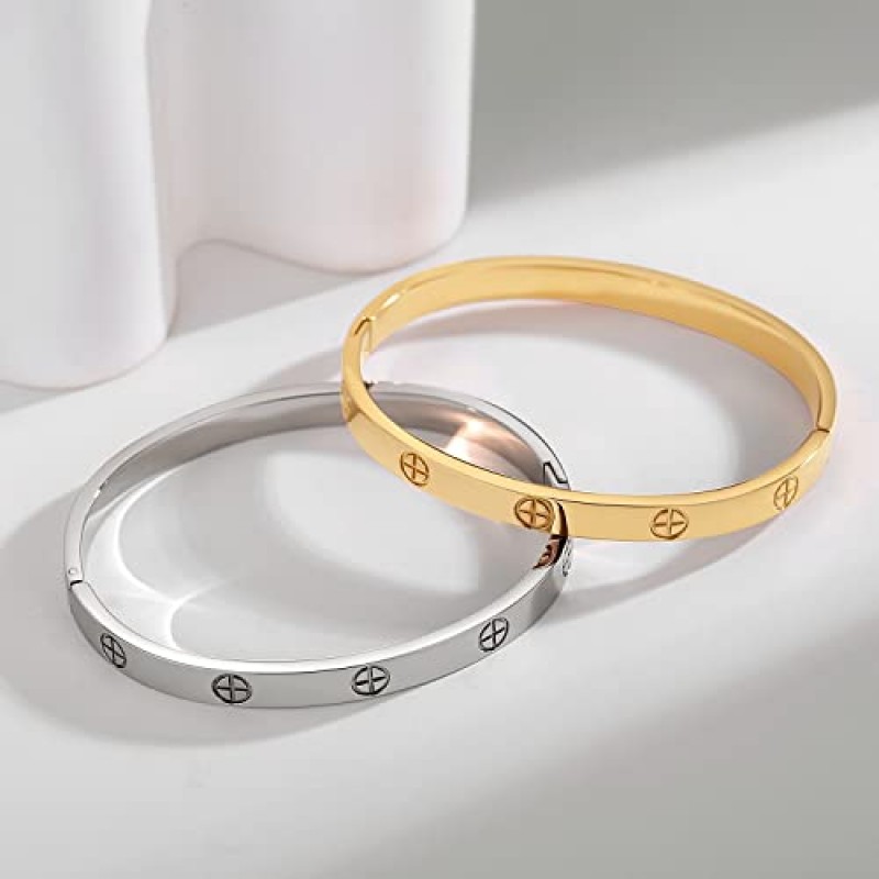 RIMRIVA 여성을위한 골드 팔찌 14K 골드 도금 우정 팔찌 팔찌 큐빅 지르코니아 스톤 스테인레스 스틸 팔찌 쥬얼리 사랑 발렌타인 여성을위한 크리스마스 선물 십대 소녀