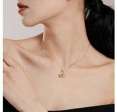 진 보 여성을위한 럭키 클로버 목걸이 십대 소녀 귀여운 골드 네 잎 클로버 펜던트 목걸이 우아한 체인 초커 댄스 파티 웨딩 액세서리 보석 선물