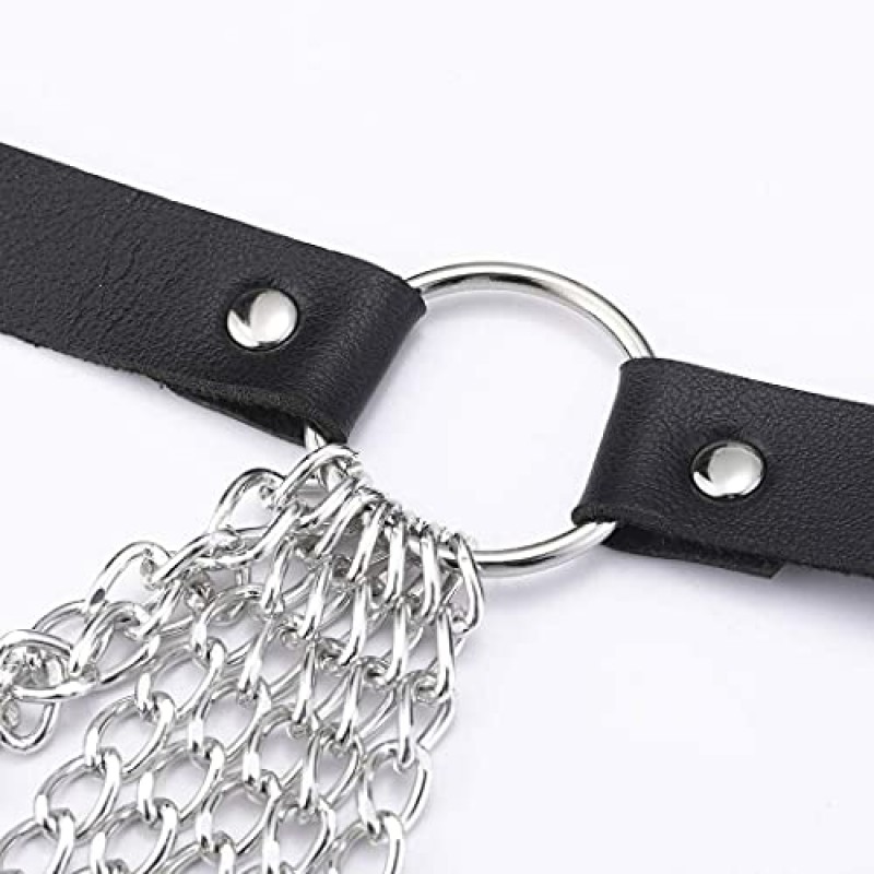 Victray 펑크 블랙 허리 체인 벨트 가죽 레이어드 밸리 바디 체인 여성과 소녀를위한 레이브 바디 쥬얼리 액세서리